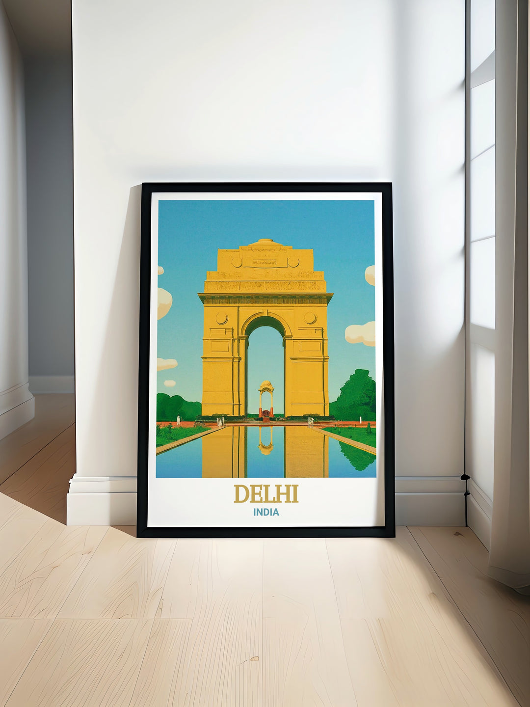 Explore the vibrancy of Delhi with this stunning art print featuring India Gate perfect for adding a touch of India to your home or gifting to someone special.