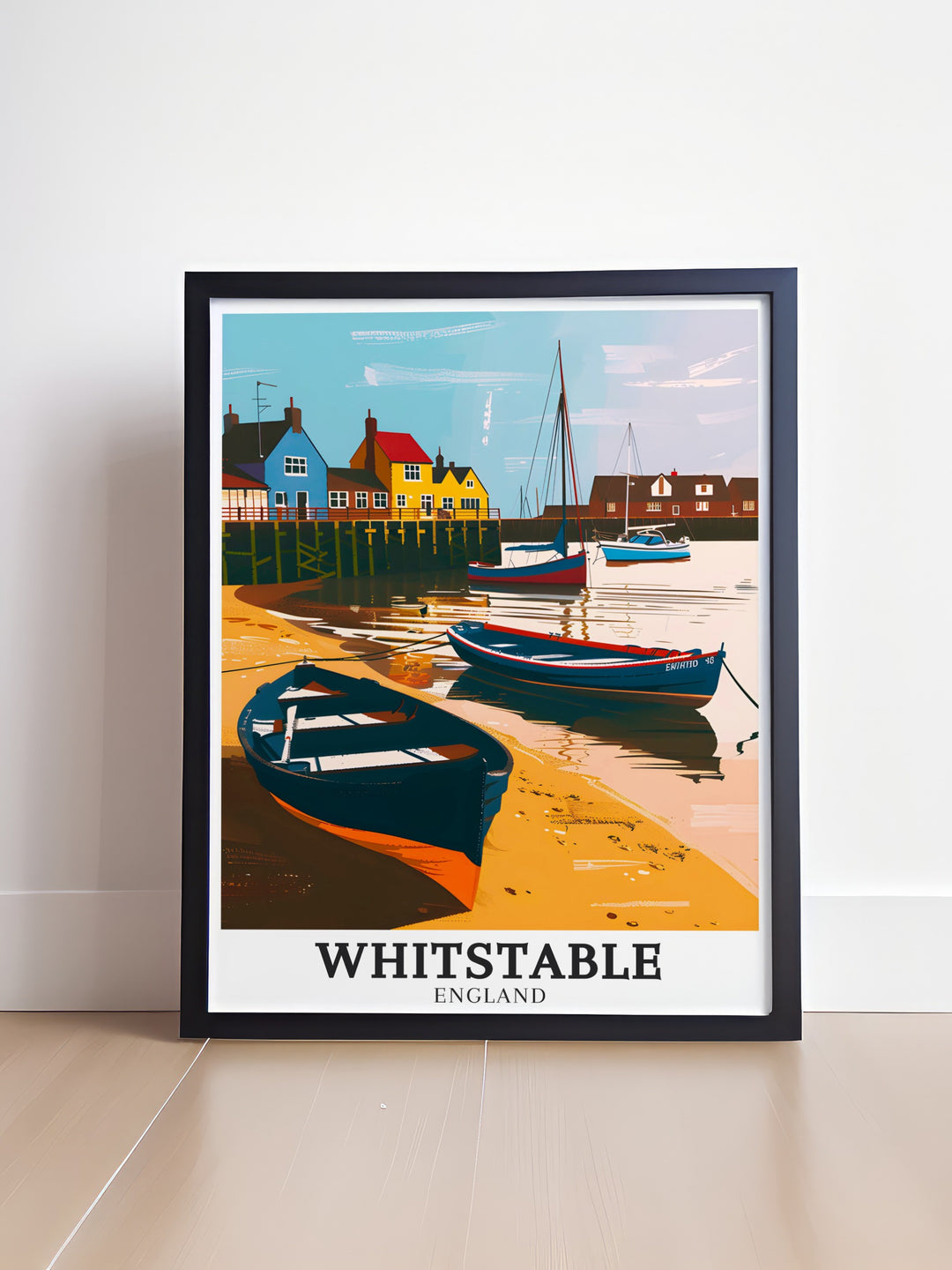 Coastal wall art featuring Whitstable Harbour with its vibrant docks and tranquil waters of the English Channel. This print adds a touch of coastal elegance to your decor, offering a daily reminder of the beauty of the seaside.