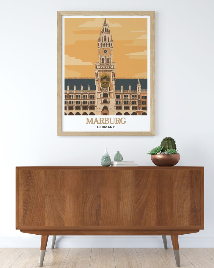 Explore the cultural heritage of Marburg with this elegant wall decor featuring the Rathaus. The print beautifully captures the essence of this German landmark, offering a stylish addition to any home. Perfect for gifting or personal enjoyment, this piece celebrates the beauty and tradition of Marburg