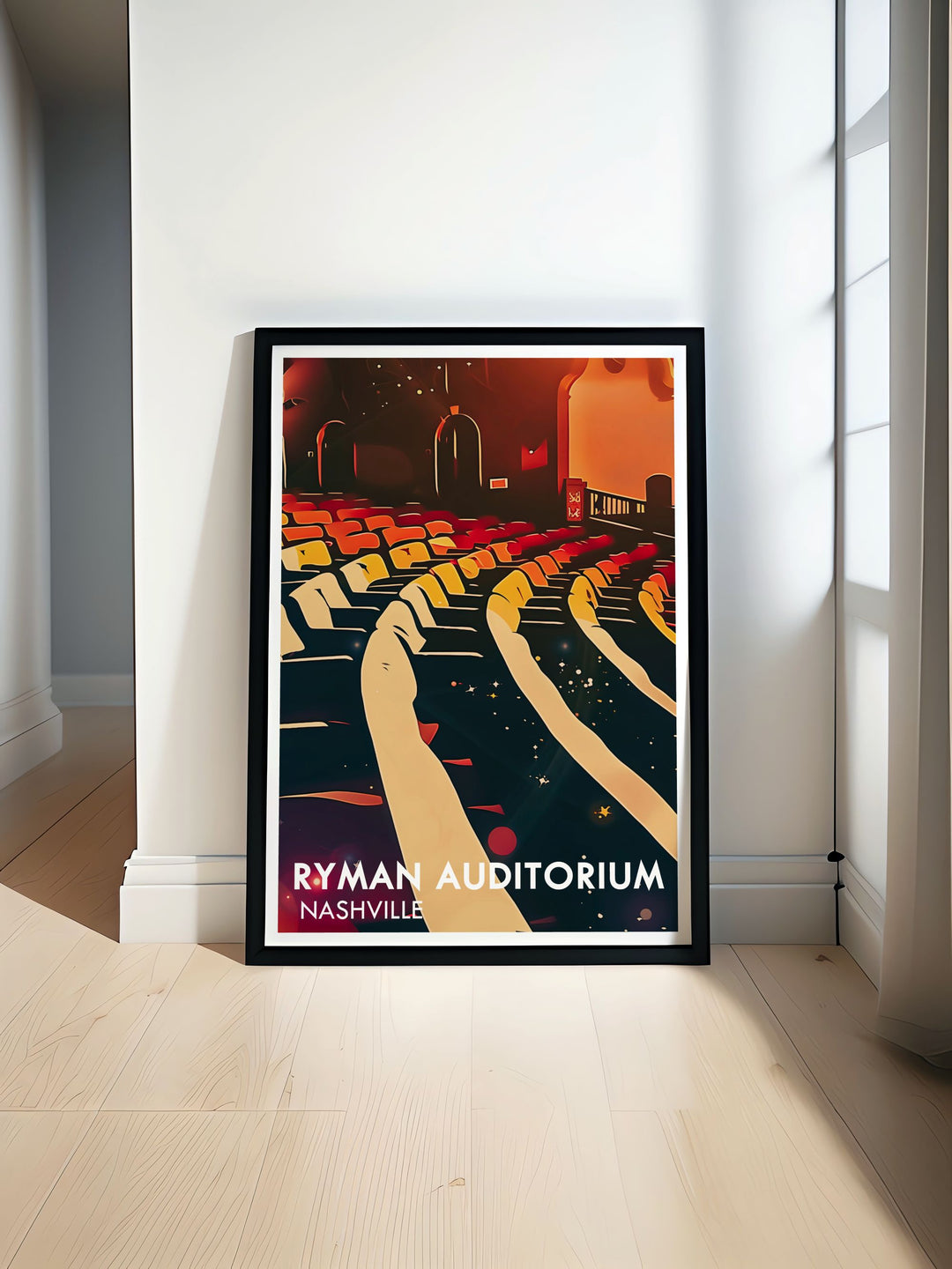 Stage and Auditorium framed prints featuring Ryman Auditorium country music art perfect Nashville Tennessee decor vibrant and detailed artwork