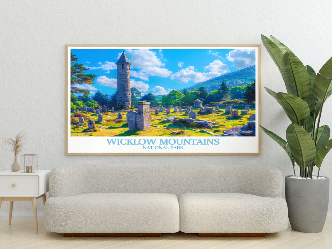 Exquisite canvas art depicting the picturesque setting of Wicklow Mountains National Park, Ireland. This print highlights the parks stunning landscapes, including heather covered moorlands and dense woodlands, perfect for adding a touch of Irish natural beauty to your home decor.