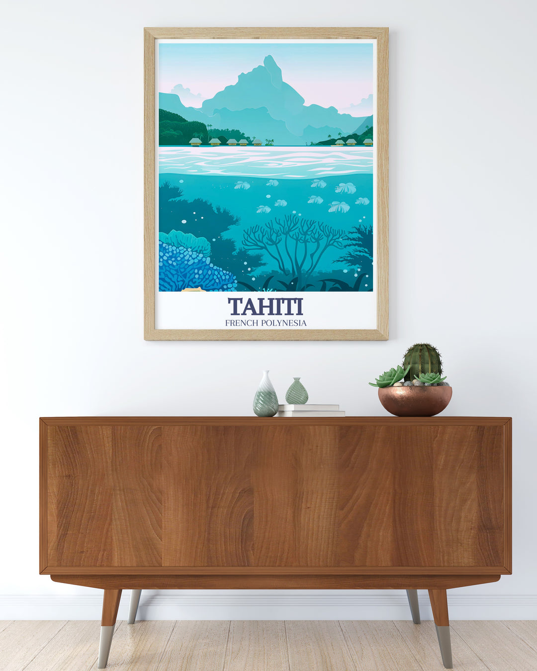 Bring the serene beauty of Bora Bora and Moorea into your home with this stunning Tahiti travel poster Perfect for creating a tranquil atmosphere in your living room or home office this art print offers a daily escape to paradise