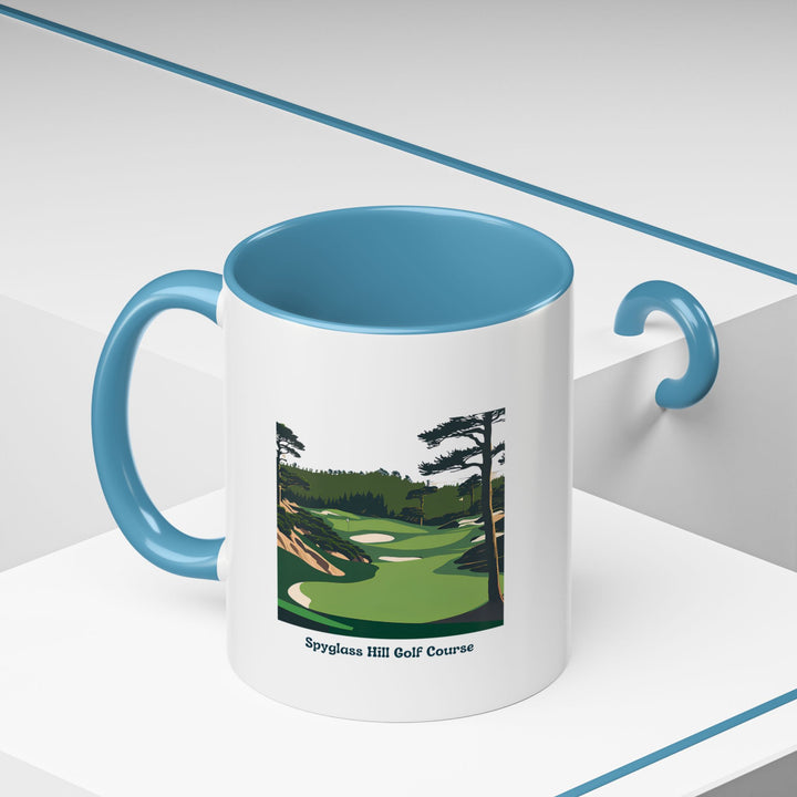 The Spyglass Hill Golf Course Mug showcases vibrant artwork of the iconic golf course. Its ceramic build ensures durability, while its stylish design makes it perfect for daily use or as a keepsake.