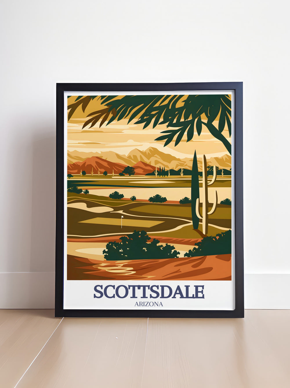 The lush greens of Talking Stick Golf Club and the surrounding desert views come to life in this Scottsdale Art Print. A perfect way to celebrate Scottsdales beauty and elegance, this print is ideal for travelers and golf enthusiasts.