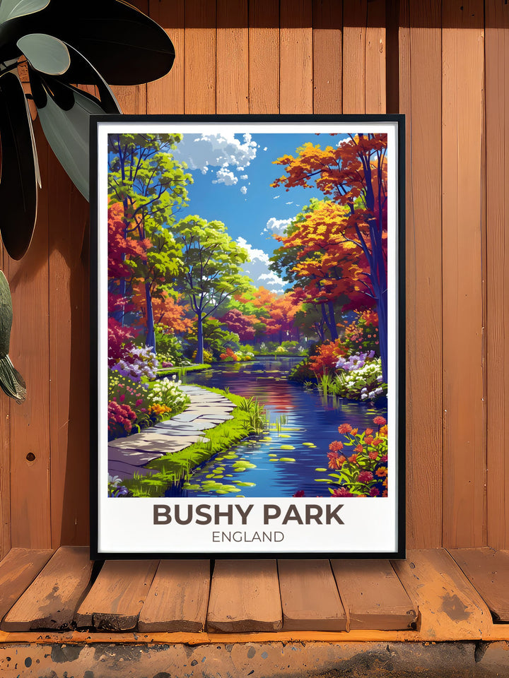 Bushy Park London prints showcasing the parks picturesque landscapes and the vibrant Woodland Gardens.