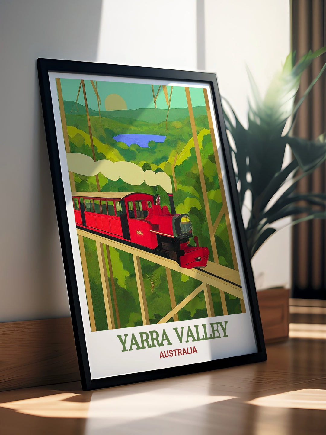 Dandenong Ranges travel poster that features the regions natural beauty, from dense forests to tranquil walking paths. This artwork is a great addition to any home for those who enjoy exploring Australias outdoor wonders.