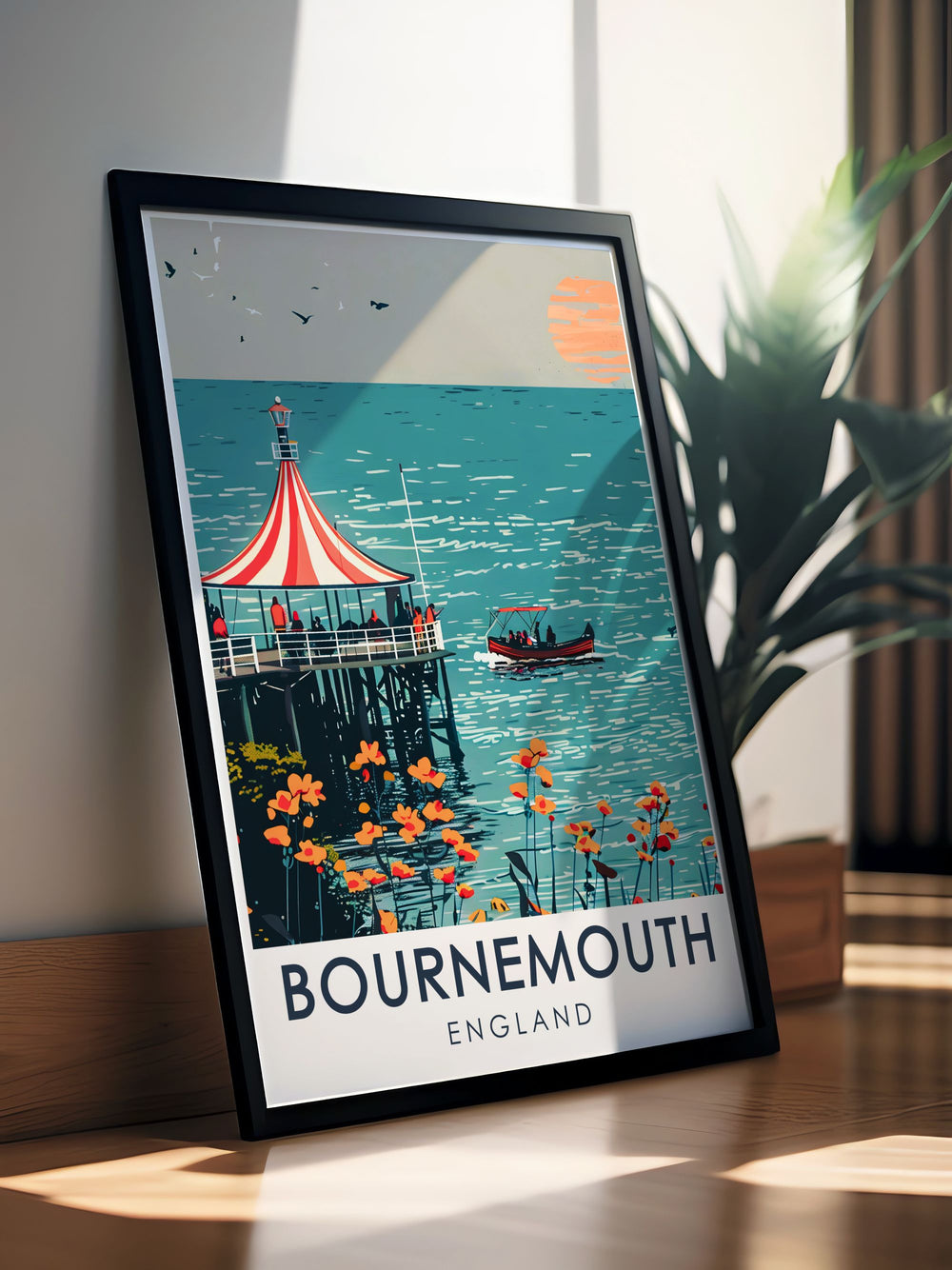 Personalised print of Bournemouth Pier capturing the vibrant atmosphere and serene beauty of this iconic destination. Ideal for creating lasting memories this custom art piece makes a thoughtful gift for any occasion and enhances your home decor with coastal elegance.