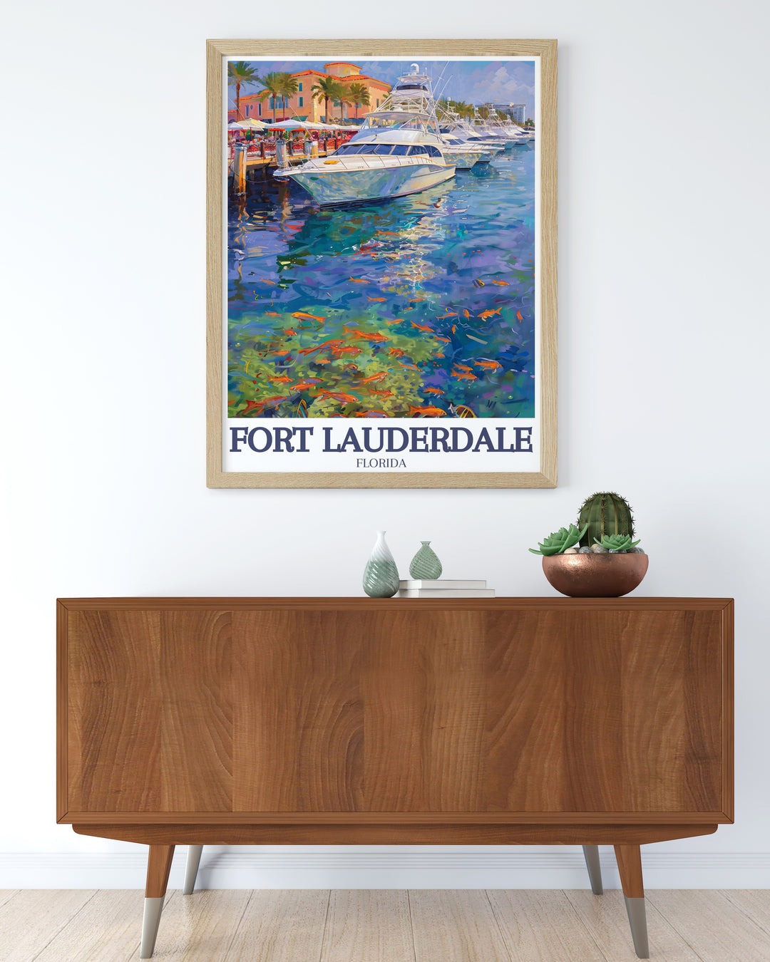 Fort Lauderdale Travel Poster capturing the essence of Las Olas Boulevard and the Intracoastal Waterway, a must have for anyone looking to bring a piece of Florida into their home.