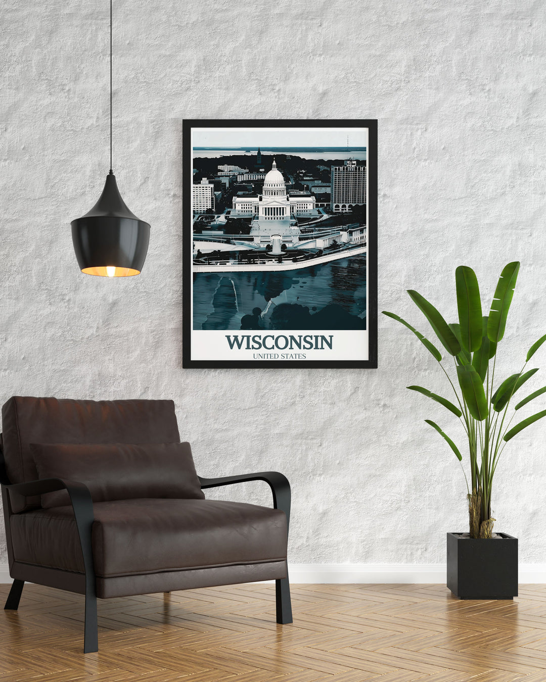 Elegant Wisconsin State Capitol and Lake Monona Artwork with rich color palette ideal for enhancing living room or office spaces