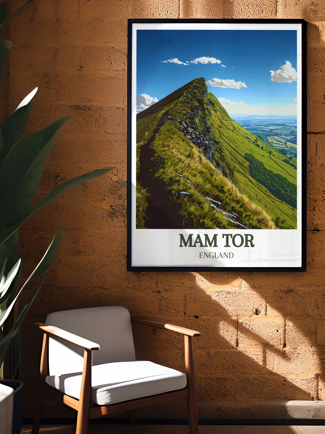 Framed Mam Tor summit print capturing the scenic Great Ridge and Derbyshire landscape perfect for adding charm to home living spaces or as a gift for hiking enthusiasts and nature lovers