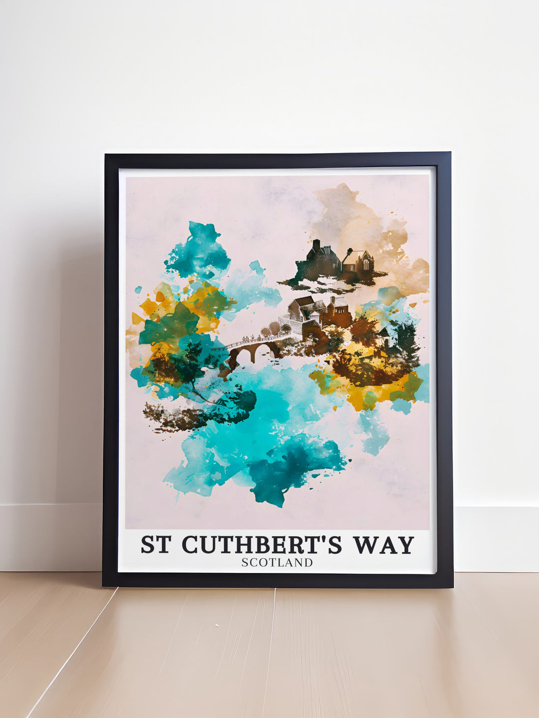 Vintage hiking print of Holy Island Walkhighlands and St Cuthberts Way showcasing the beauty of Melrose Abbey Lindisfarne Castle and the Scottish Borders ideal for national park enthusiasts and framed print collectors