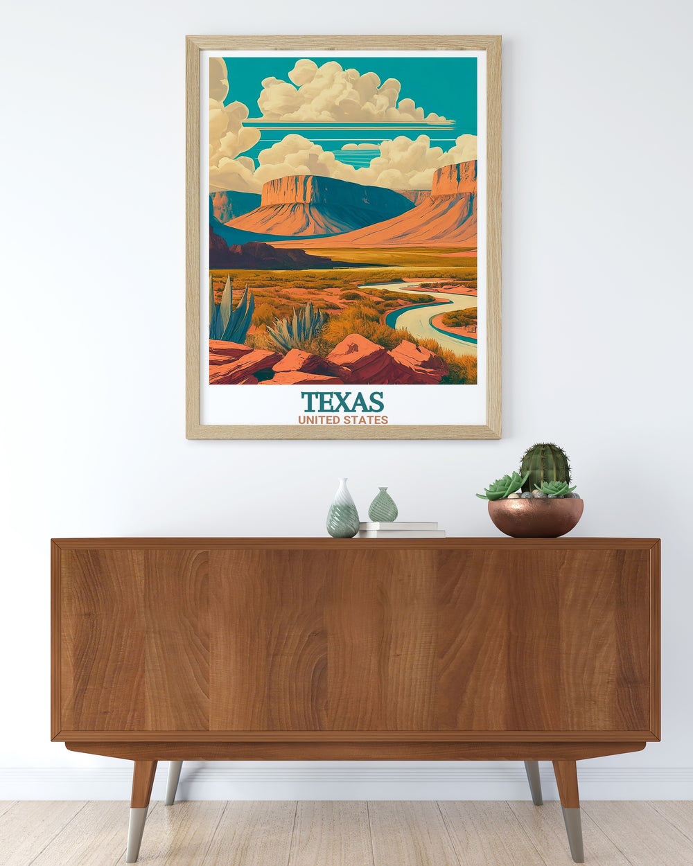 Vintage Travel Print of Guadalupe Mountains National Park. El Capitan Texas and Guadalupe Peak are prominently displayed. Enhance your space with the stunning artwork from Big Bend National Park.