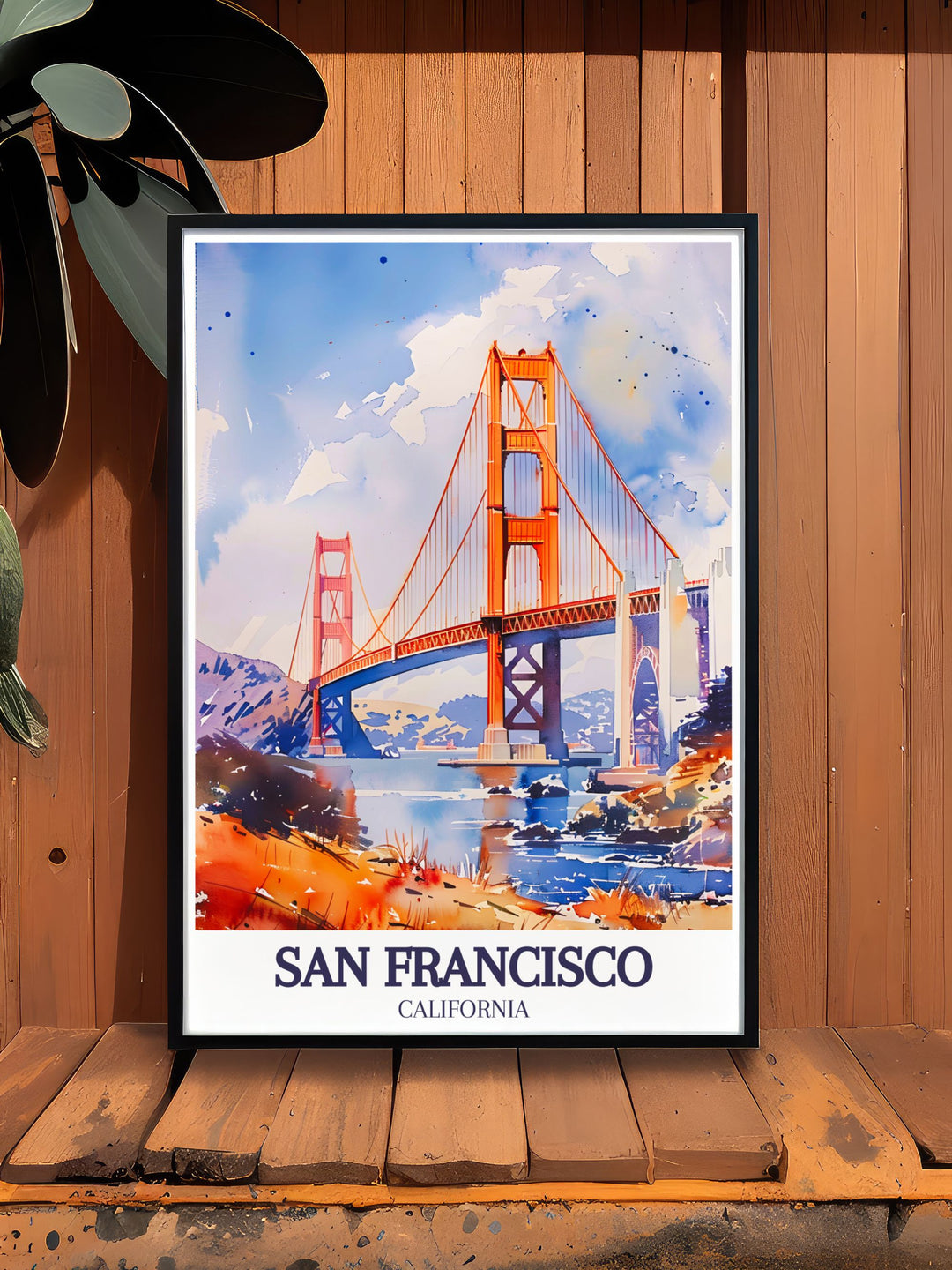 Celebrate San Franciscos famous skyline with this Golden Gate Bridge vintage poster. The artwork captures the timeless beauty of the bridge and its surroundings, making it a great addition to any room.