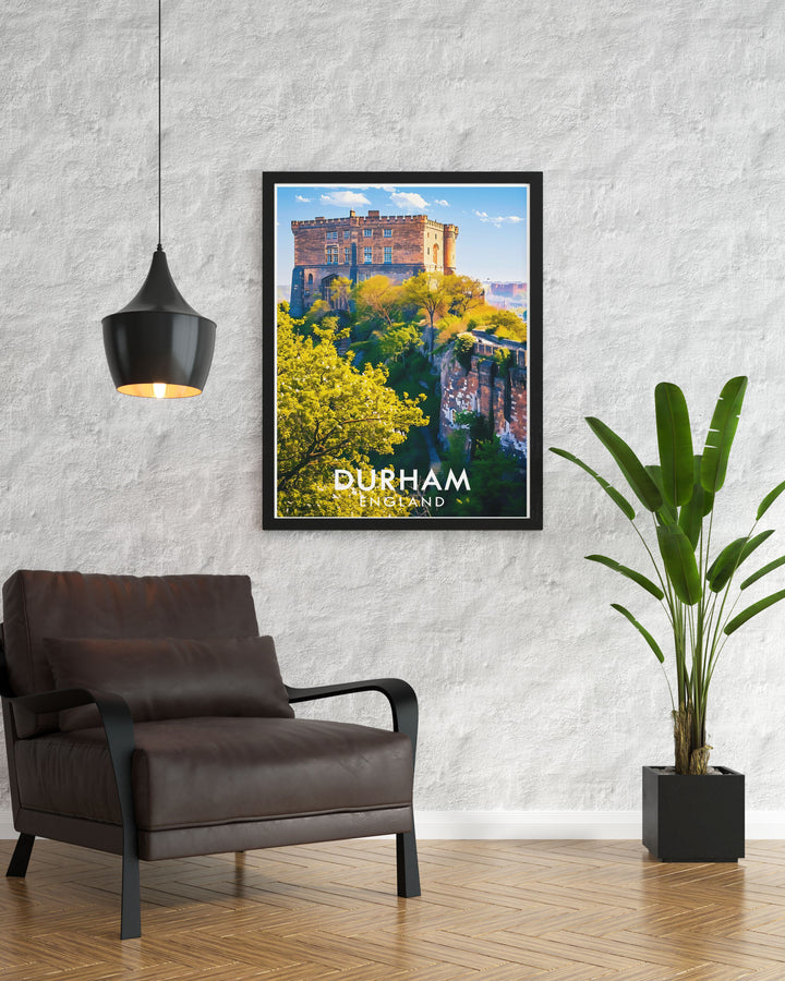 The natural beauty of Durham and the grandeur of its castle are captured in this art print, perfect for adding a touch of Englands charm to your home.