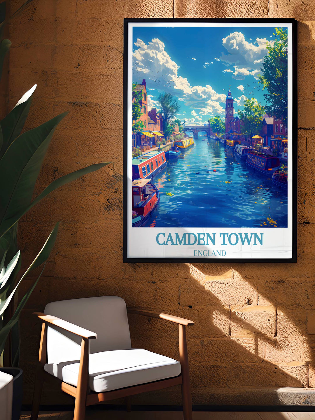 Camden Lock artwork illustrating the bustling activity of Camden Market and the iconic Camden Lock Bridge a perfect piece for bringing a touch of London into your home and celebrating the unique spirit of Camden Town
