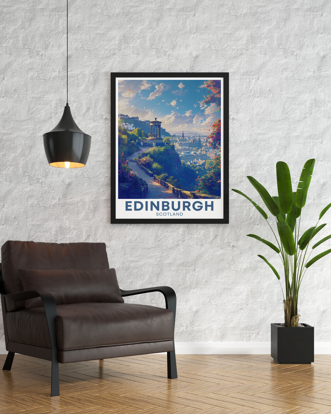 A detailed print of Edinburgh showcasing the panoramic views from Calton Hill, highlighting the historic and natural beauty of Scotlands capital.