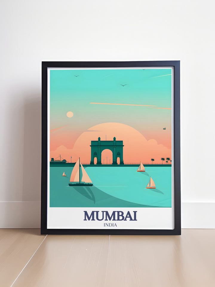 Explore the rich history of Mumbai with this Gateway of India Travel Print. Featuring the majestic landmark and the vast Arabian Sea, this artwork is perfect for lovers of urban landscapes and world travel, bringing the vibrant energy of Mumbai into any space.