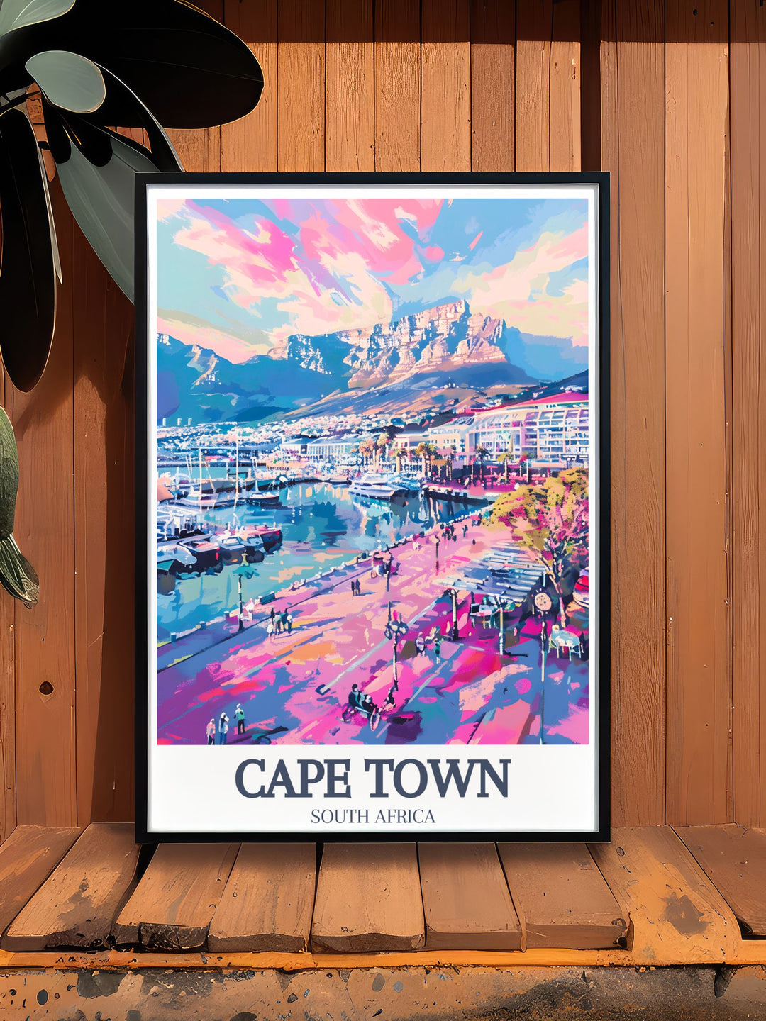 South Africa travel poster featuring Table Mountain and Cape of Good Hope. This Cape Town art print is perfect for anyone who loves South Africas scenic beauty and wants to add a touch of Cape Town to their home decor.