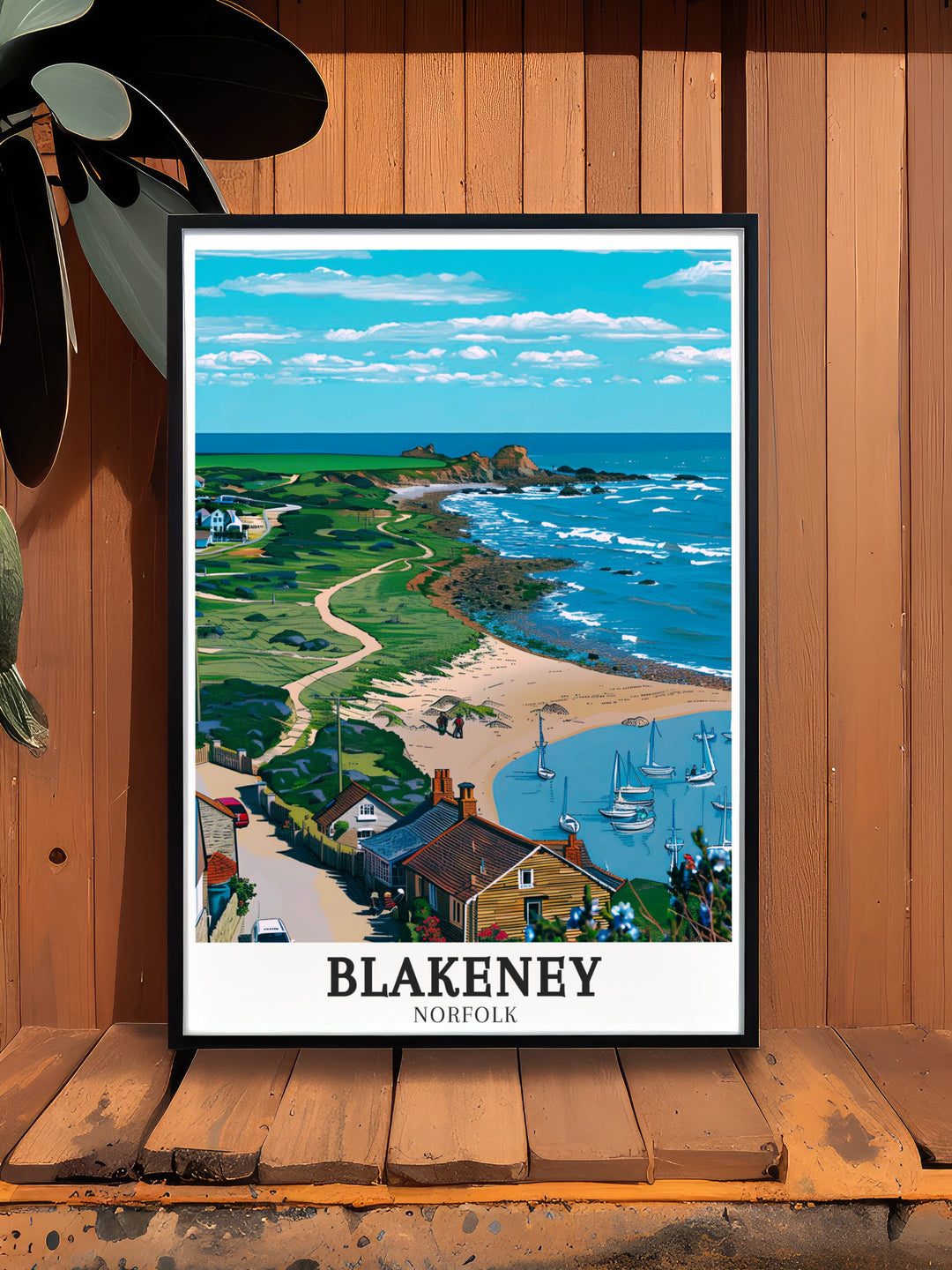 Blakeney Poster Print captures the beauty of Blakeney Harbour and Blakeney Point along the Norfolk Coast. This travel poster brings the serenity of the coastal landscape and the charm of Blakeney into your home.