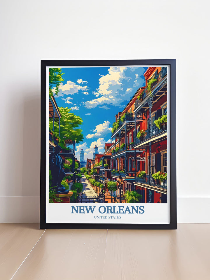 Vibrant artwork of Jackson Square and Bourbon Street reflecting the lively culture of New Orleans ideal for modern home decor