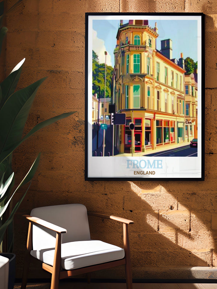 Elegant canvas art featuring Frome Museum and the surrounding historic streets of Frome. This print captures the unique blend of history and modern culture that defines the town, offering a timeless addition to any decor and an excellent gift for history lovers.