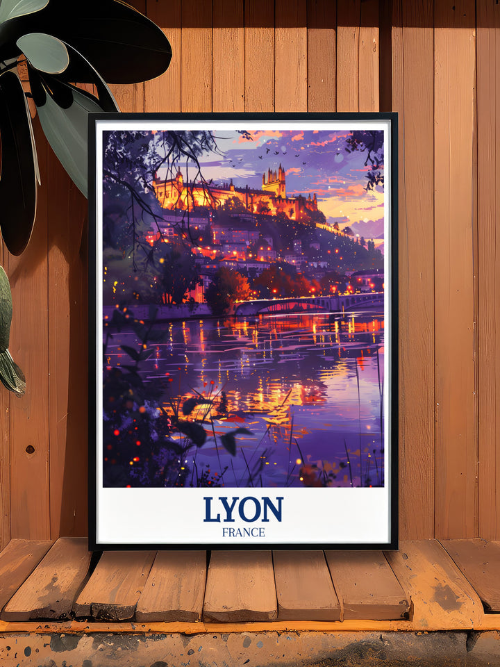 A fine art print that brings the elegance of Lyons rivers, the Saône and Rhône, into your home. This Lyon poster is ideal for those who appreciate the architectural and natural beauty of French cities, with its intricate design and beautiful color palette.