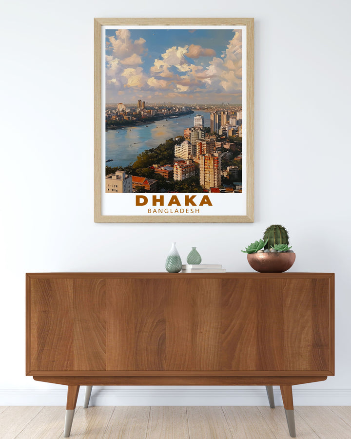 Elegant Dhaka Poster Print featuring a detailed representation of the city. Ideal for home decor and as a gift for any occasion this Dhaka artwork celebrates the beauty and energy of Bangladeshs capital city.
