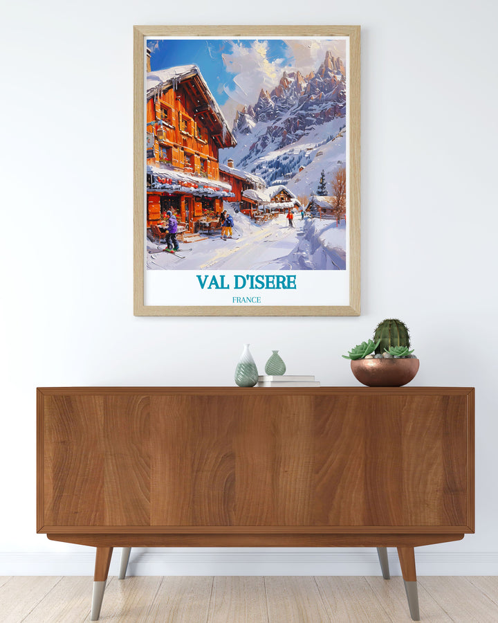 Unveil the majestic beauty of Solaise in Val dIsere with this captivating art print, illustrating the breathtaking views and exhilarating ski slopes that attract visitors from around the world to this iconic destination.