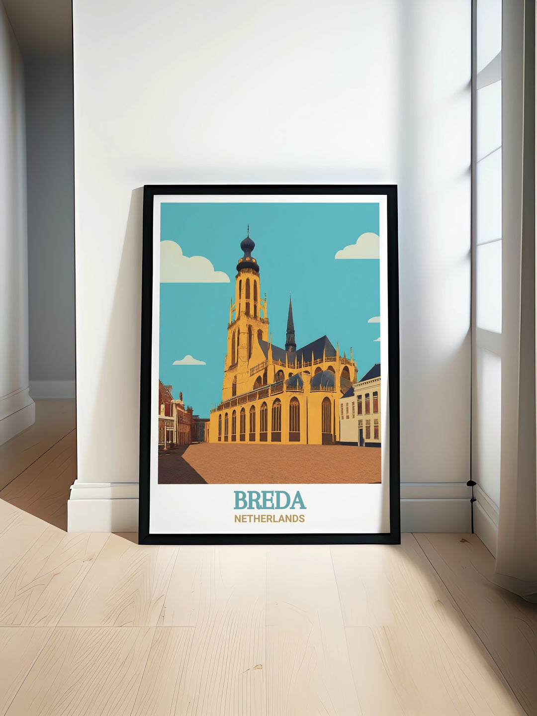 Grote Kerk modern art print showcasing the stunning architecture of this historical landmark in the Netherlands perfect for home decor and travel enthusiasts