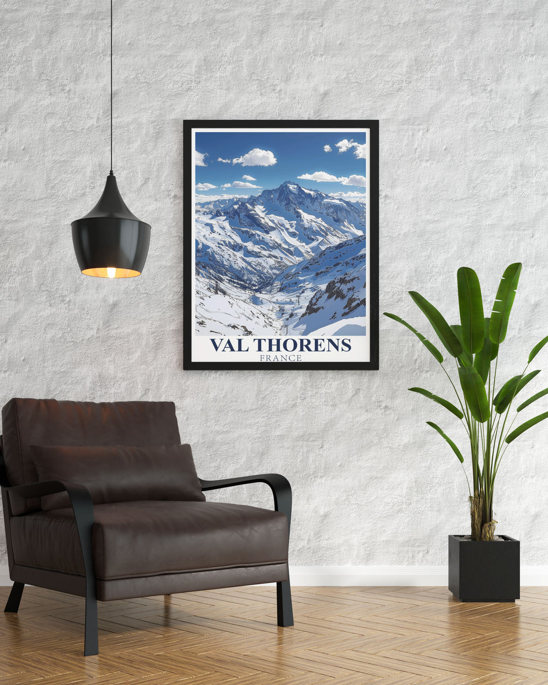 A detailed poster capturing the winter magic of Val Thorens, the highest ski resort in Europe, and Cime Carons stunning peak. This artwork celebrates the alpine beauty of France, making it a perfect gift for ski lovers and adventurers.