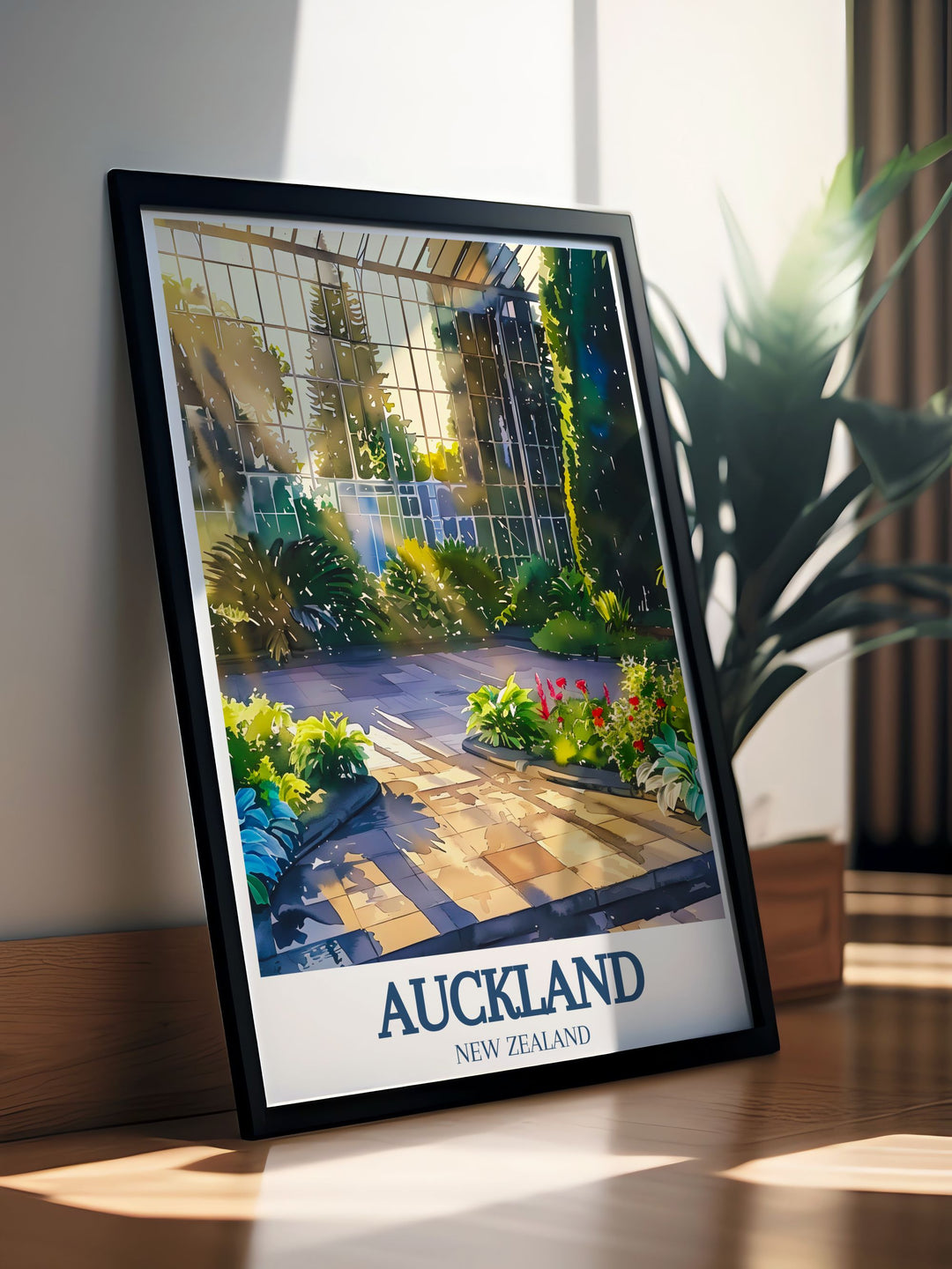 Scenic print of the Wintergardens in Auckland, offering a glimpse into the lush greenery and vibrant flora of this beloved attraction.