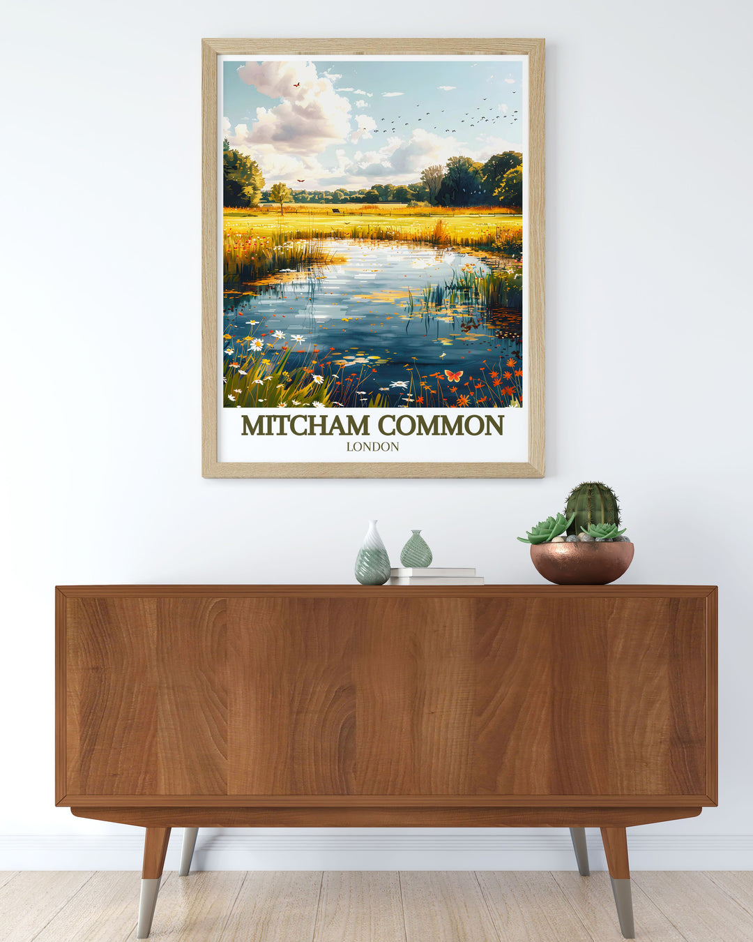 Enhance your home with Mitcham common pond elegant home decor featuring stunning prints that capture the peaceful scene of this South London gem these framed prints are perfect for any room adding a touch of modern art and natural beauty to your space