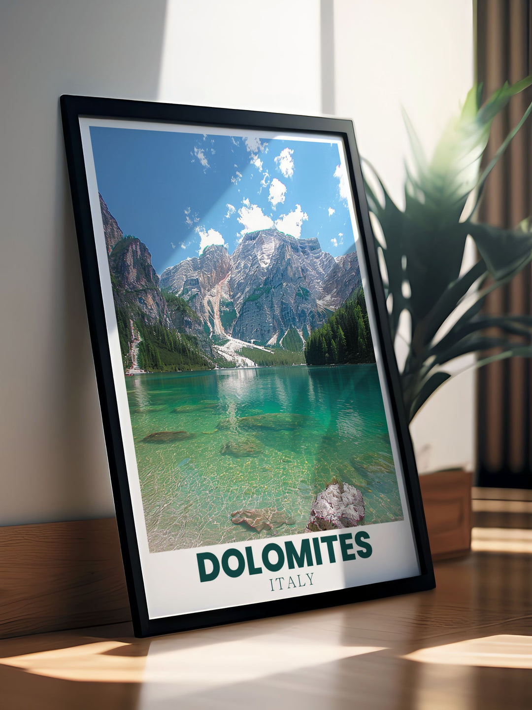 Charming Lago di Braies Vintage Print capturing the timeless beauty of the Dolomites Italy. Perfect for Italy home decor and travel lovers. Enhance your living space with this beautiful Italy travel print and enjoy the serene views of Lago di Braies.