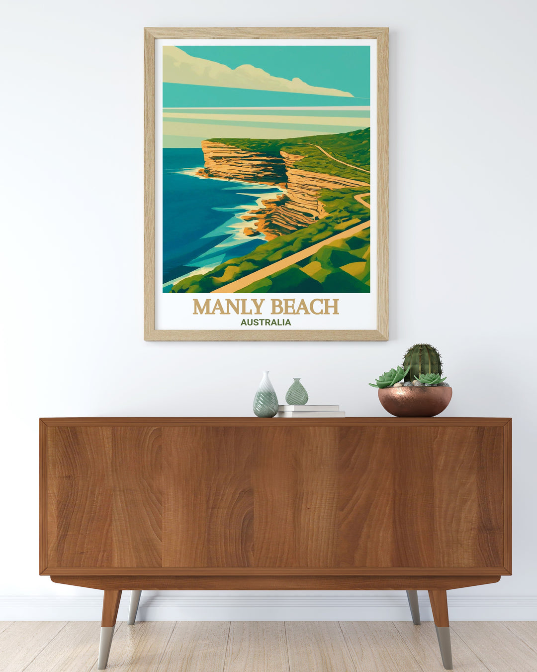 Our Manly Beach Print features a stylish, minimalist take on one of Australias most beloved beaches. Its fine line details and matted art style make it a great addition to any home decor, capturing the essence of Manly Beach.