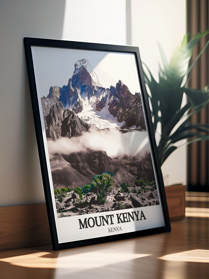 Elegant home decor featuring Mount Kenya National Park and Sirimon Route this digital download offers vintage poster charm with modern prints perfect for adding adventure and sophistication to any room