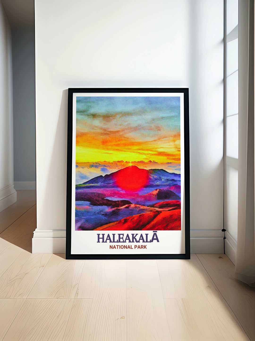 Haleakalā National Park wall decor showcasing the sunrise and sunset at the summit. The intricate details and vibrant colors of this print celebrate the beauty of one of Hawaiis most iconic landmarks.