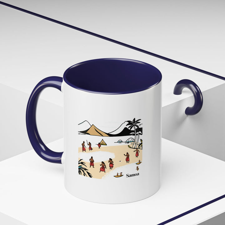 A stylish Samoa mug perfect for adding a touch of island charm to your daily routine. Showcasing detailed illustrations of Samoas beaches and flora, it's dishwasher and microwave safe, making it both practical and visually appealing.