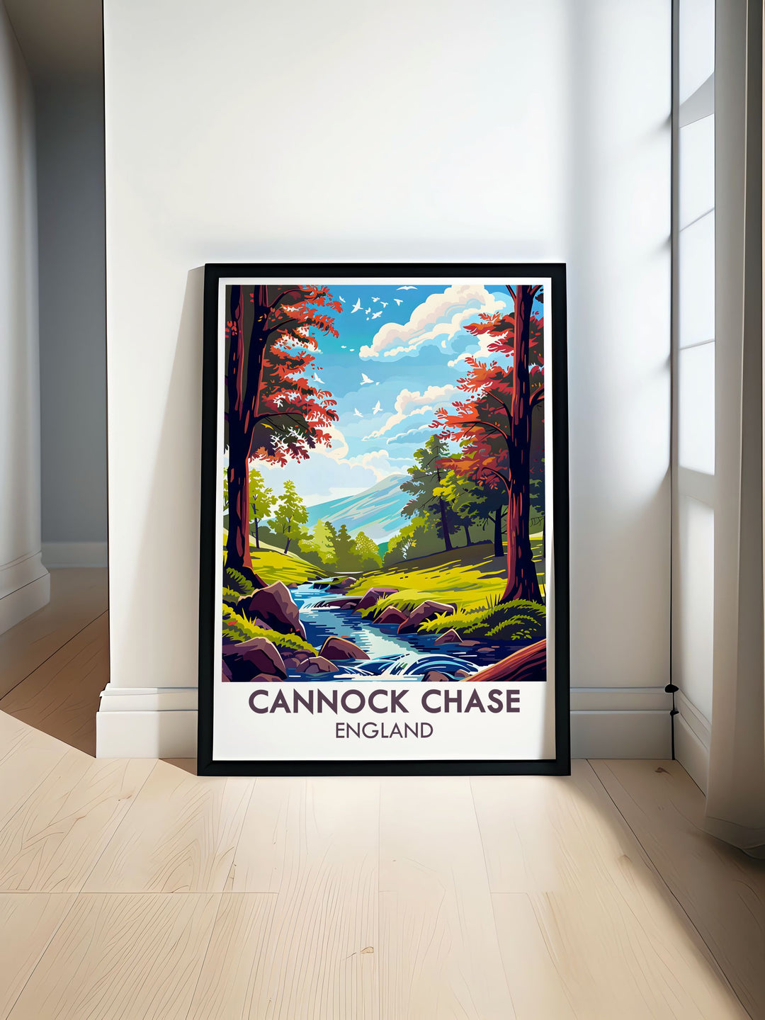 Sherbrook Valley is a stunning depiction of Cannock Chase in Staffordshire perfect for nature lovers. This print captures the essence of the English countryside featuring lush greenery and diverse wildlife. An ideal gift for outdoor enthusiasts and lovers of British nature.