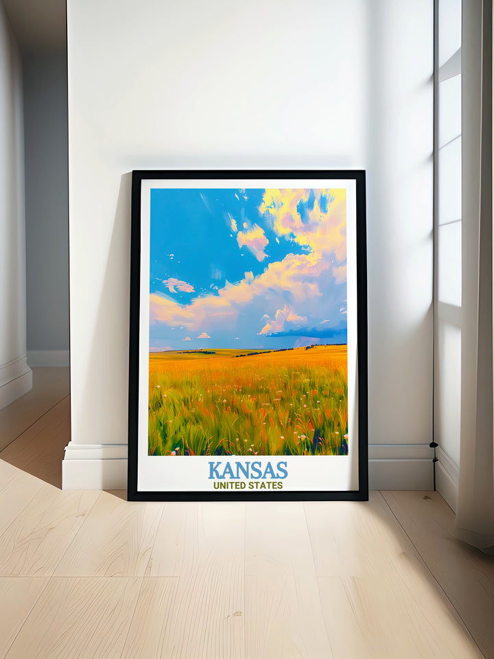 Tallgrass Prairie Canvas Art highlights the natural beauty of Kansass prairie lands in a simple yet stunning black and white design. Paired with a map of Kansas City, this fine line print brings together the best of Kansass urban and rural charm. A timeless piece for art lovers and travelers alike.