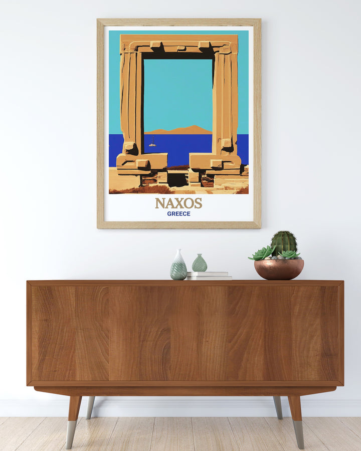 Naxos Wall Decor with a stunning view of the Portara in Naxos Greece perfect for creating a focal point in your living room or bedroom this Naxos art print combines modern design with classic Greek architecture to enhance any home decor