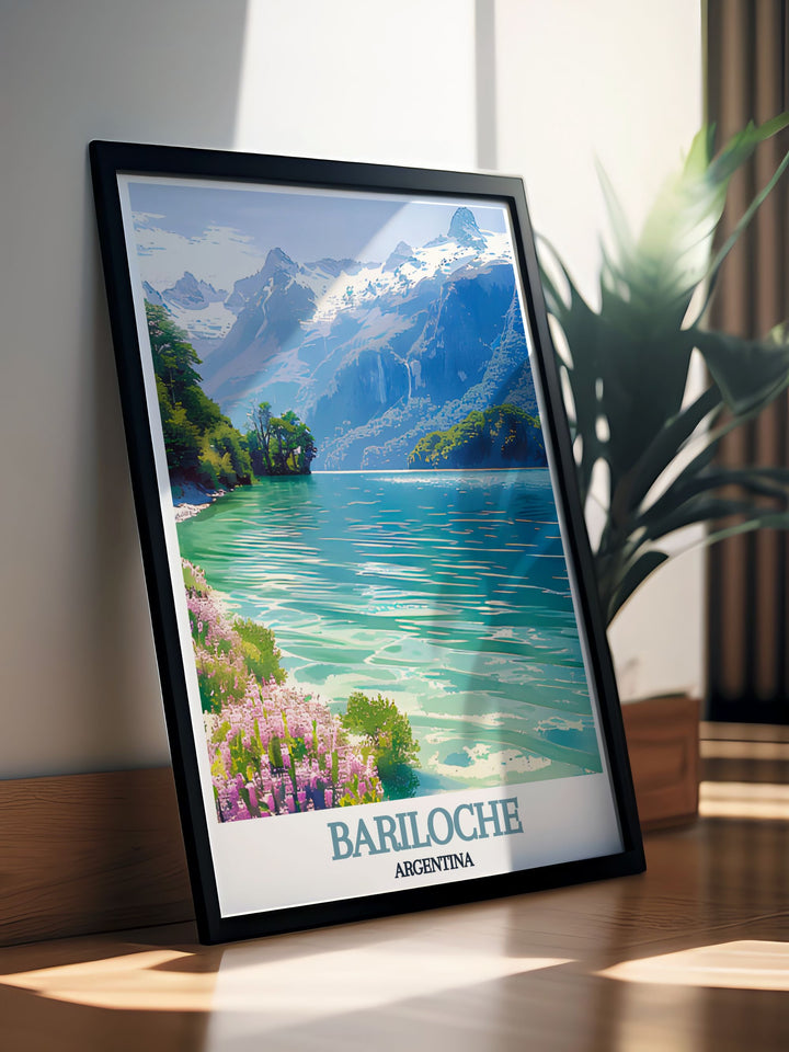 Detailed digital download of San Carlos de Bariloche, featuring the stunning Nahuel Huapi Lake and the surrounding Andes. This print captures the essence of one of Argentinas most beautiful regions, perfect for any art collection or as a travel memento.