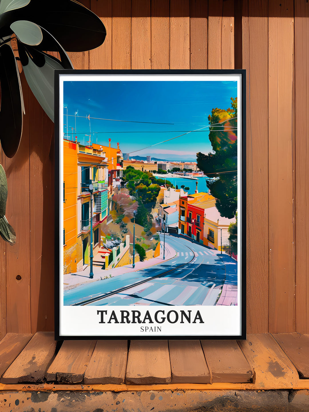 Stunning Tarragona Poster highlighting the Old Town and Costa Dorada. This Spain Wall Art captures the beauty and charm of Tarragonas historic streets and scenic coastal views.