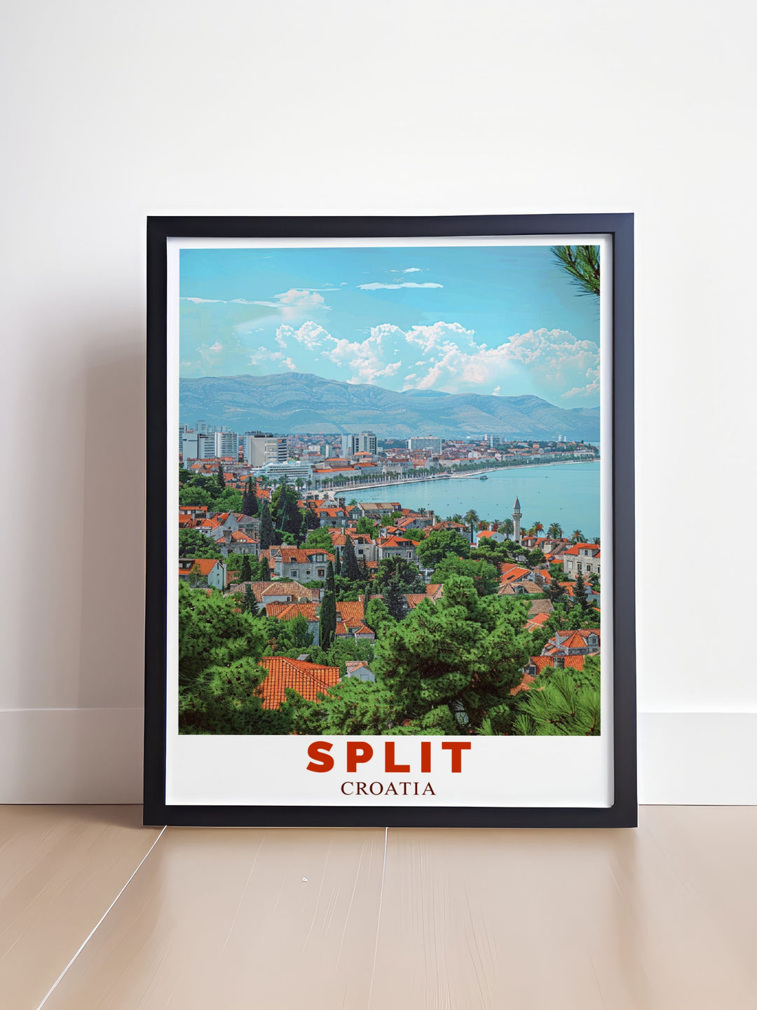 Marjan Hill in Split is beautifully illustrated in this poster, showcasing its serene natural beauty and panoramic vistas, perfect for art lovers and outdoor enthusiasts.