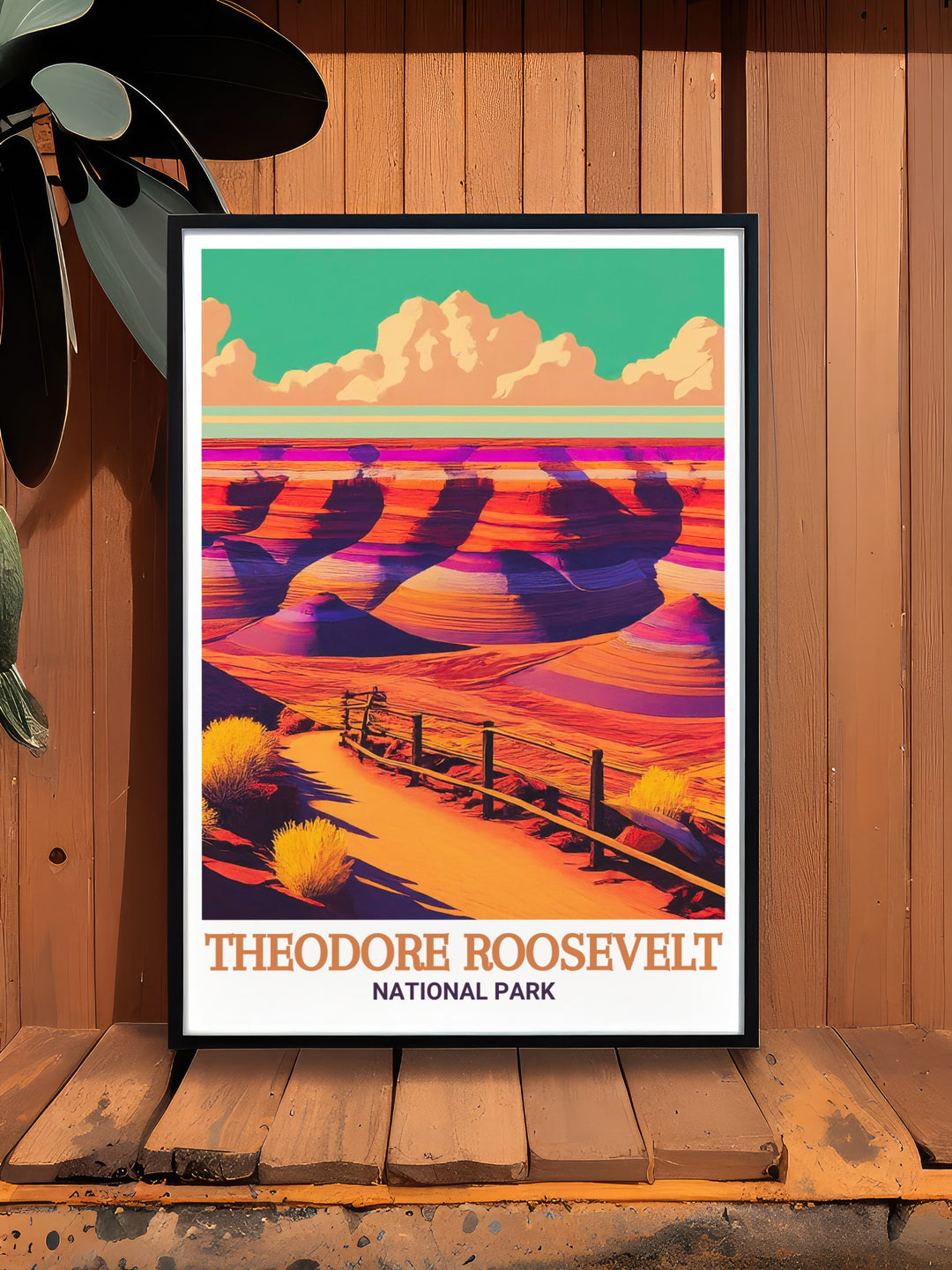 Roosevelt decor featuring Painted Canyon Overlook wall art captures the essence of Theodore Roosevelt National Park perfect for those who appreciate National Park Art and seek to bring a piece of the great outdoors into their living spaces.