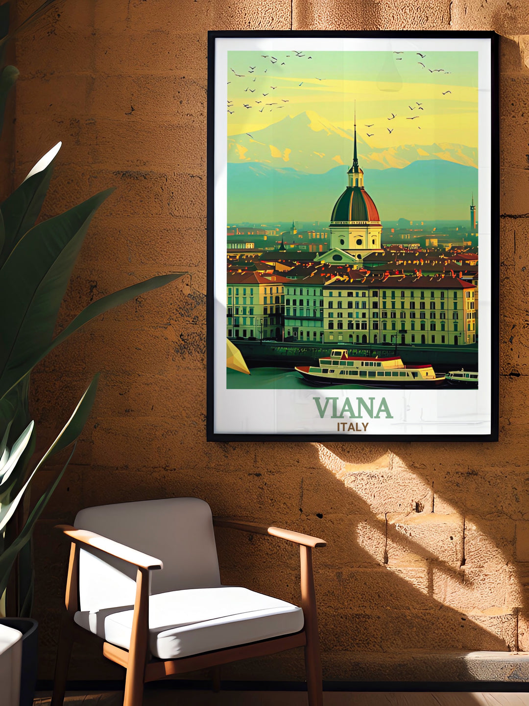 Modern Portugal art decor featuring Viana Castelo and Mole Antonelliana is perfect for travel enthusiasts who want to display their love for European architecture and culture adding sophistication and charm to any living room or study.