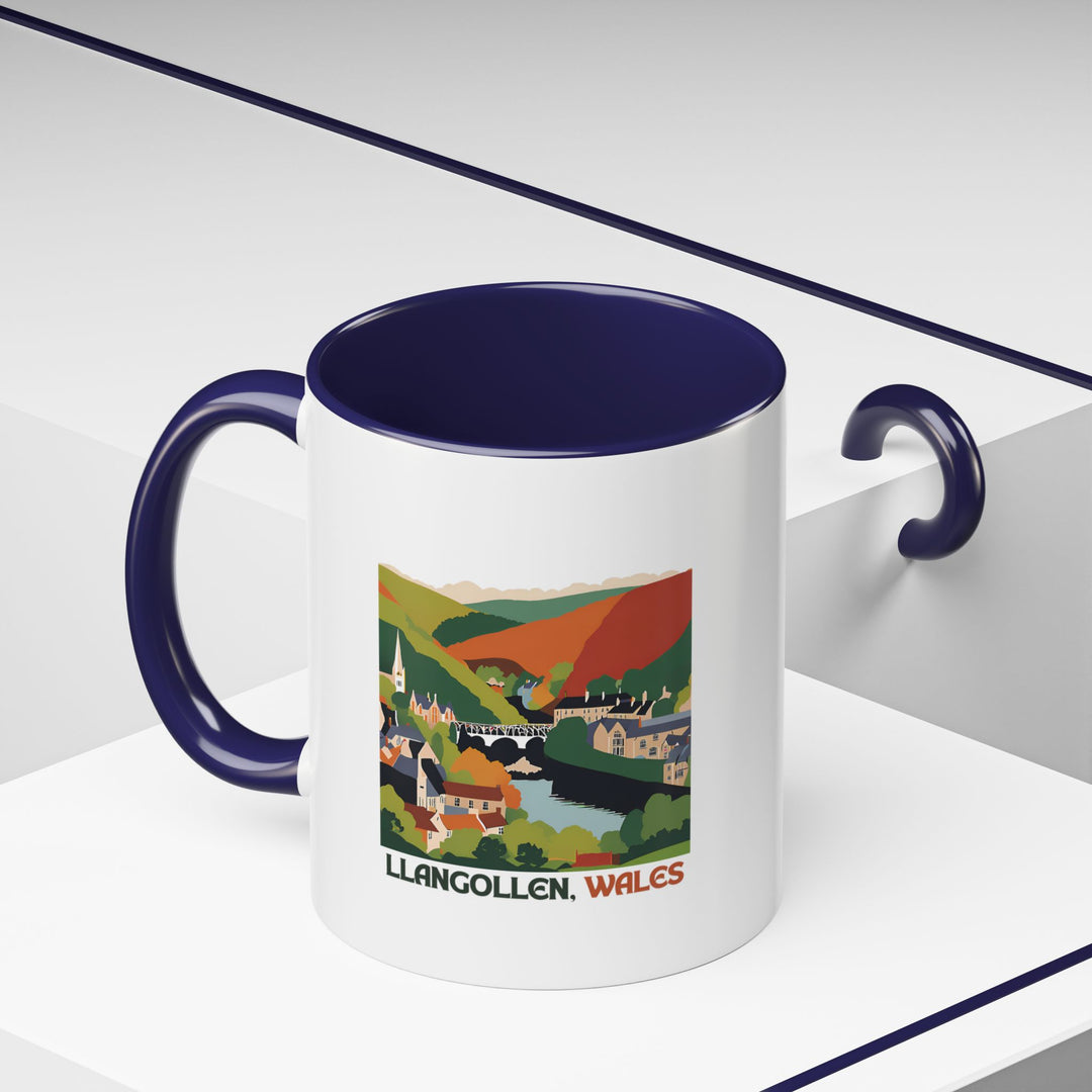 This Llangollen Wales mug features intricate designs showcasing the scenic beauty of Wales. Ideal for coffee or tea lovers, it is a dishwasher-safe ceramic mug, making it both stylish and functional. A great gift or keepsake for fans of Welsh heritage.