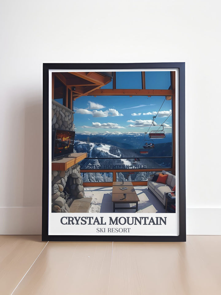 Travel poster capturing the breathtaking views from the Summit House at Crystal Mountain, perfect for adding a touch of adventure to your home.