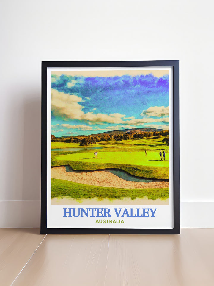 Hunter Valley Golf and Country Club artwork offering a stunning visual of the lush fairways and tranquil ambiance making it a perfect Australia wall decor piece for those who appreciate fine art and the beauty of Australias premier wine and golf region.