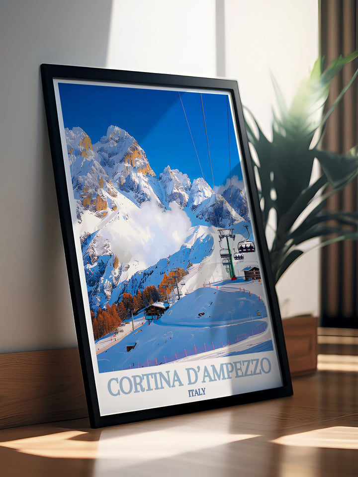 Enhance your living space with the timeless beauty of the Dolomites. Our art prints capture the rugged landscapes and serene atmosphere of Cortina dAmpezzo and the Socrepes Ski Area, perfect for adding a touch of natures majesty to your home.