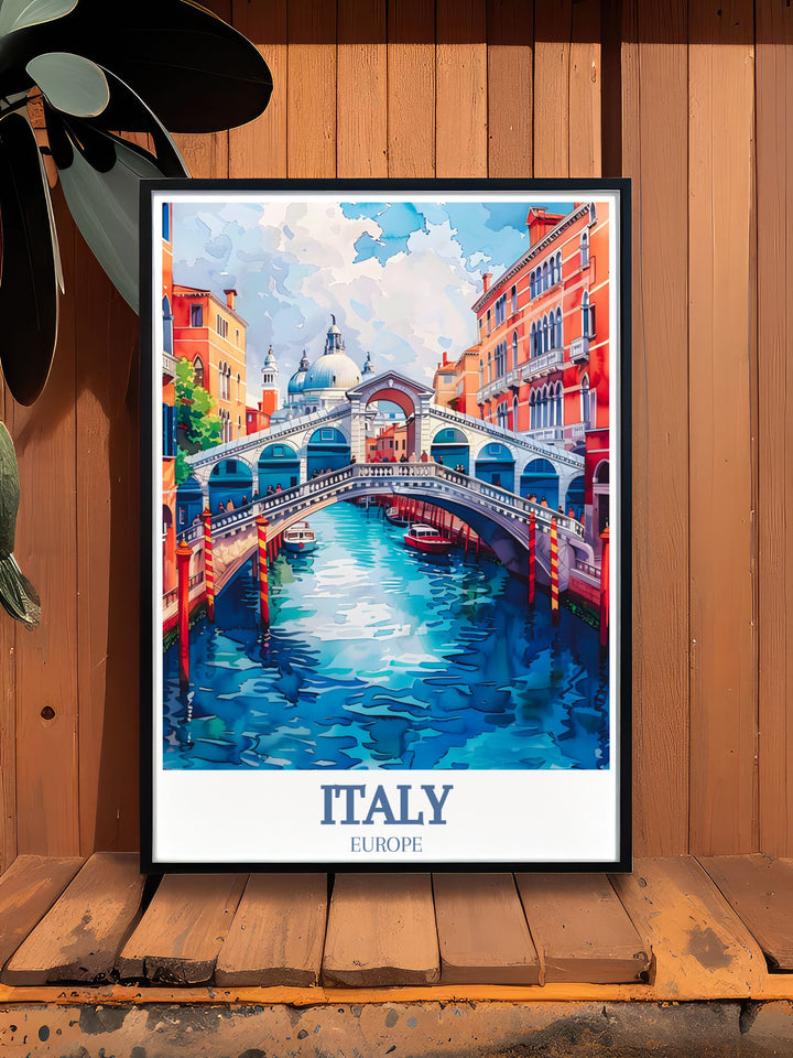 Highlighting the serene waters of the Grand Canal and the historic grandeur of St. Marks Basilica, this travel poster is perfect for adding a touch of Venices timeless beauty to your space.